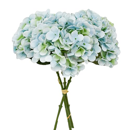 Mandy's 3 Stems Light Blue Artificial Hydrangea Flowers | 13.7 Inch Realistic Silk Bouquet for Centerpieces Easter Wedding & Home Decor - color: Light Blue