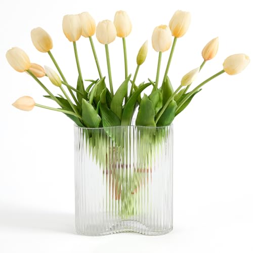 15 pcs Cream Tulips Artificial Flowers Faux Tulips Real Touch Latex Fake Flower Bouquet for Spring Wedding Home Décor Centerpiece Arrangements - color: Cream