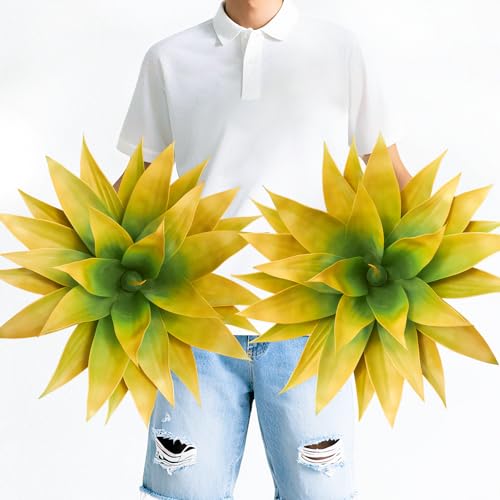 Artificial Agave Plants, Realistic UV Resistant Fake Aesthetic Plants for Outdoor Indoor, Home Decor for Garden, Porch, Doorway, Patio (2PCS, Yellow, Large) - color: Yellow, size: Large