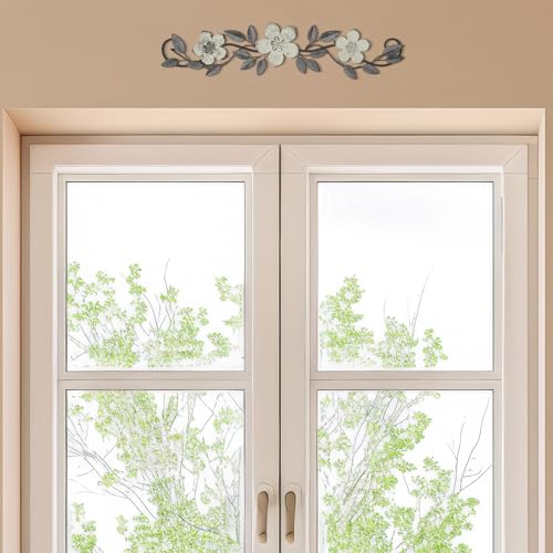 Wesiti Metal Flower Wall Decor Vintage Metal Flower Wrought Iron Scroll Sculpture 15.7''x3.7'' Not 3D, Flat Farmhouse Leaf Wall Decor with Nails for Summer Bedroom Kitchen Indoor Outdoor(White) - color: White