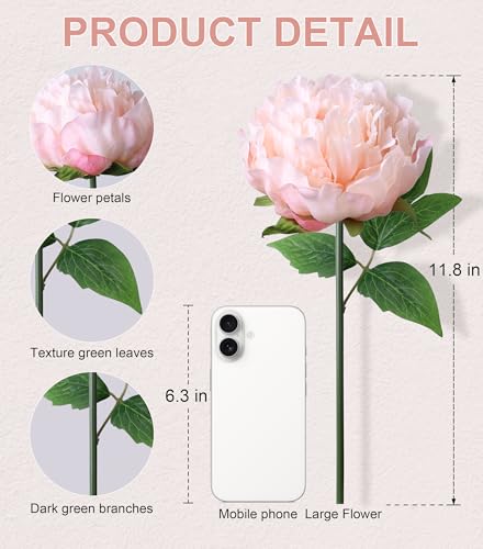 florisso Light Pink Peony Artificial Flowers - 11 Branches Silk Peonies for Vase Arrangements, Wedding Decor & Living Room Accents (Faux Flowers) - color: Peony-light Pink
