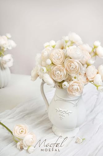 Ranunculus Artificial Flowers 18pcs, Faux Silk Mini Ranunculus Bulk Fake Wedding Filler Flowers for DIY Bouquets Centerpieces Bridal Shower Decorations Arrangements, Cream - color: Cream