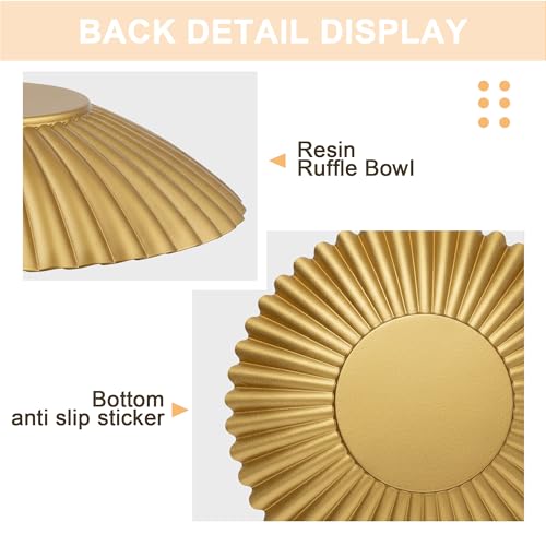 Gold Decorative Bowl - Stylish Resin Bowl - Key and Purse bowls for Entryway Table - Modern Accent Decor for Home - Ruffle Coffee Table Centerpiece (Gold, 10 inch) - color: Gold, size: 10 inch
