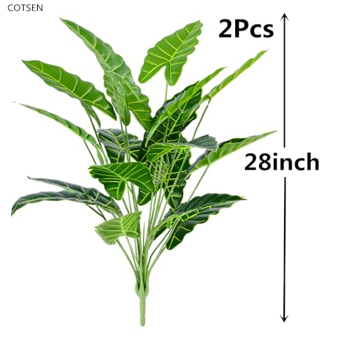 COTSEN Artificial Plants 2 Pcs Artificial Alocasia Plants 28inch Faux Alocasia Tree Large Fake Plants Family Office Indoor Outside Decor