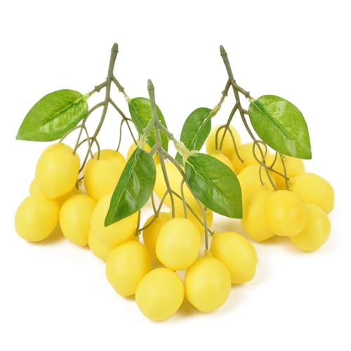 Fake Lemon Branches Artificial Fruit Highly Simulation Lifelike Model for Vase Home Party Decoration 3PCS