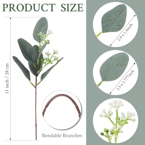 Janinka 20 Pcs Artificial Greenery Eucalyptus Stem Artificial Mixed Eucalyptus Stems Leaves Bulk with White Seeds Silver Dollar Faux Greenry Stems Sprays for Wedding Bouquet Decor Flower Arrangement