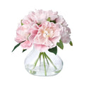 Pink Peony Bouquet in Glass Vase - 6 Piece Artificial Flower Arrangement with Faux Water for Wedding & Home Centerpieces - color: Peony Flowers, size: Pink