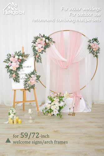 Wedding Welcome Signs Floral(Pack of 2)，Wedding Arch Flowers for Wedding Decorations and Reception Backdrop Decoration (New Pink) - color: New Pink
