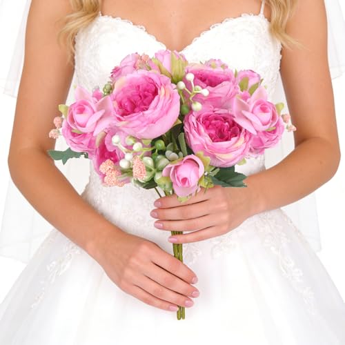 choyaxo 2 Packs Peonies Artificial Flowers Fake Peonies Bouquet for Home Decor Wedding Party Plastic Flower Bulk for Vase Centerpiece Table (Pink) - color: Pink