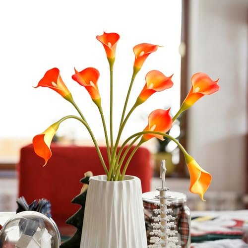 Calla Lily Artificial Flowers 22PCS 25" Real Touch Long Stem Faux Calla Lillies for DIY Wedding Bouquet Party Home Decor (Sunset Red) - color: Sunset Red