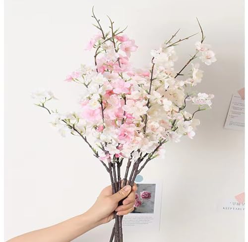 Artificial Flowers Cherry Blossom Branches Fake Flowers,White Silk Peach Flowers Bulk Faux Spring Branches Arrangement Fake Cherry Flowers Stems 4Pcs for Indoor Outdoor Table Vase Deco - color: White