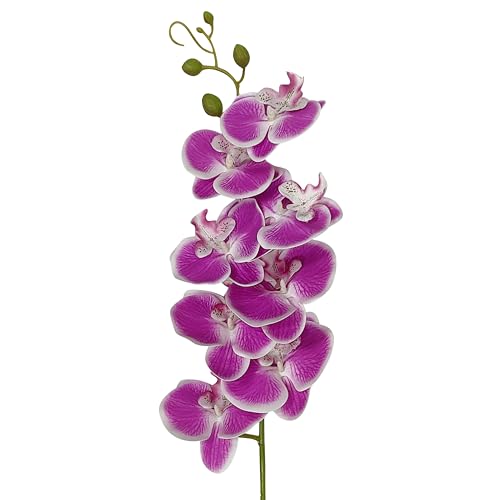6 Pack Rose red White Edge Orchid Artificial Flowers, 32'' Artificial Fake Faux Silk Orchid Stem Bouquets for Wedding Party Home Garden Decor,Orquideas Artificiales para Decora (not including pot) - color: Rose Red With White Edge