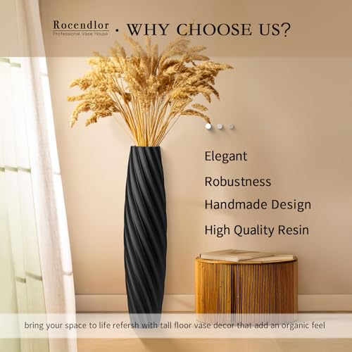 Tall Floor Vase, 23.6 inches Tall Vases Sturdy, Luxury, Textured for Decorative Branches Dried Flowers, Floor Vase for Rustic, Living Room, Shelf Decor (Black) - color: Black