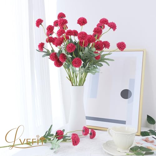 LVEFIT 10 Pcs Hot Pink Kiku Flower Fake Mums Long Stem Flowers,Faux Kiku Flower Bulk,Silk Flowers Mini Chrysanthemum Floral Arrangements,Artificial Flowers Chrysanth Mini Fake Flower - color: Hot Pink