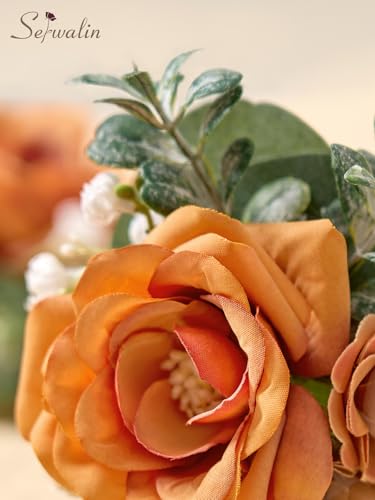 Serwalin 6PCS Orange Rose Boutonniere for Men Wedding Groom Groomsmen Best Man Boutonniere for Wedding Ceremony Anniversary Prom Flowers Formal Dinner Party, Orange - color: Orange, size: Boutonniere 6pcs