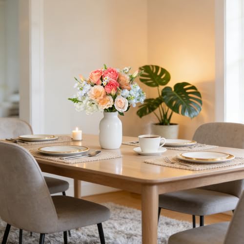 15-Stems Curated Artificial Flower Set, 17.5" Faux Silk Rose & Lisianthus, Long Stem Fake Flowers for Vase, Decorative Floral Centerpieces for Dining Table, Wedding Centerpieces (Vase Not Included)