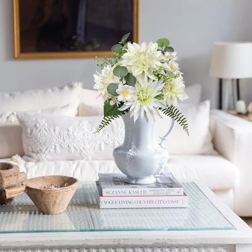 GnFlus Artificial Dahlia Flower Stems 9PCS White Faux Dahlia & Daisy Silk Flowers Realistic Fake Flowers for Vase Centerpiece Wedding DIY Bridal Bouquet Party Home Decor - color: Dahlia, White, size: 1 Pack