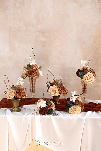Terracotta Wedding Centerpieces Flowers Set of 6 Mini Bridesmaid Bouquets Pre-Made Flowers for Fall Wedding Decorations Artificial Flowers - color: Terracotta