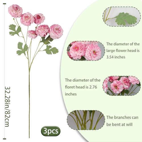 3 Pcs Artificial Flowers Spring Summer Pink Zinnia Silk Flowers with Long Stems Zinnia Elegans Artificial Flowers for Outdoors Floral Arrangements Table Centerpieces Wedding Party Home Decor - color: Dark Pink