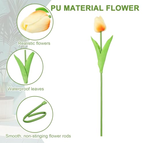 uxcell 20pcs Tulips Artificial Flowers, Faux Flowers Silk Fake Tulip Stems Real Touch for Wedding Bouquet Centerpiece Table Party Decoration(Champagne) - color: Champagne