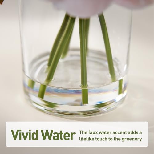 VeriNatural Artificial Pink Peony Flowers with Vase – 10.6" Fake Silk Floral Arrangements in Glass Vase with Faux Water for Home Decor, Bathroom Shelf, Centerpiece, Wedding, Gift - color: Pink