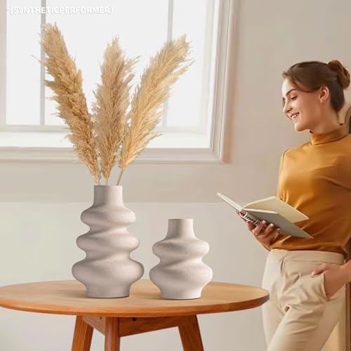 Ceramic Vases Set of 2-White Vase for Modern Home Decor, Flower Vases for Aesthetic Room Decor,Boho Decor Wedding Dinner Table Party Office Centerpiece Table Decorations (A White) - color: A White