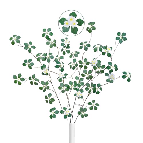4Pcs 38.8 inches Artificial Tree Branches and Twigs Faux Plant Stems for Tall Vase, Home, Hotel, Office, Store Decor (2 Green Five-Leaf and 2 Green Five-Leaf with Flowers) - color: 2 Green Five-leaf and 2 Green Five-leaf With Flowers