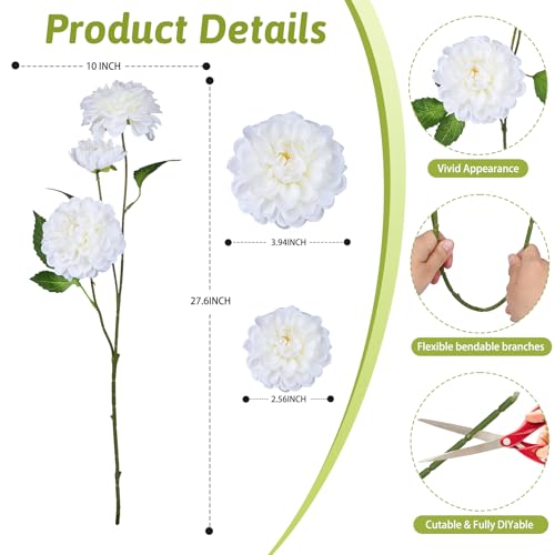 INXUGAO Artificial Flowers for Vase,6 Bunches Fake 27.5“ White Long Stems Silk Pompon Dahlia for Indoor Outdoors Home Decor, Front Door Porches Yard Patio Garden Planters - color: White