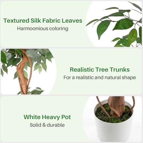 6ft Artificial Ficus Trees, Lush Faux Ficus Tree Artificial Plants Indoor, Realistic Ficus Tree Artificial for Living Rooms, Offices & Stylish Indoor Decor - color: Ficus Tree, size: 6ft