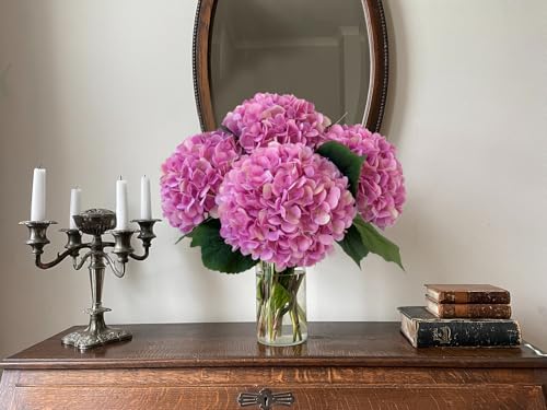 YalzoneMet 4Pcs Pink Purple Silk Hydrangea Artificial Flower Lifelike Big Blooms 20'' Long Stem Faux Hydrangea Flower Bouquets for Home Party Indoor Outdoor Wedding Table Centerpiece Decor - color: Pink Purple