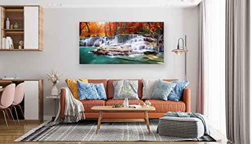 Aibonnly Wall Art Canvas Painting Red Forest Waterfalls 1 Piece Modern Landscape Tree Picture Poster Print Framed and Stretched Ready to Hang for Living Room Bedroom Kitchen Office Home Decor - color: Red, size: 58"L x 29"W