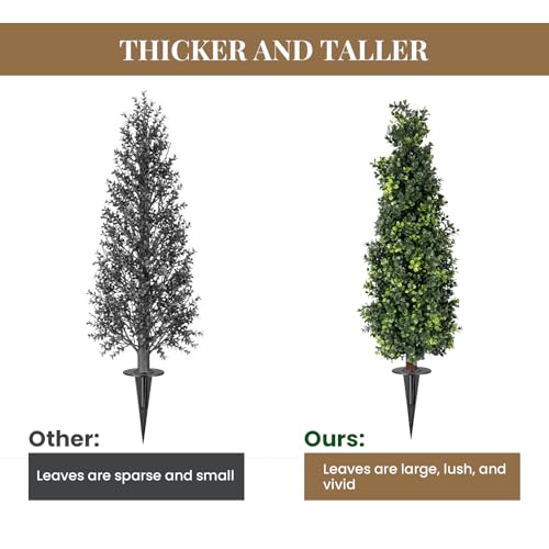 2 Pack Artificial Boxwood Topiary Trees with Ground Spike, 2 FT Faux Boxwood Topiaries Cone Bushes Trees UV Resistant Artificial Shrubs for Indoor Outdoor Front Porch Garden - color: Boxwood-4