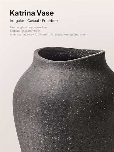 Ceramic Vase - Large 11.8 Inch Tall Floor Vase for Centerpieces, Farmhouse Flower Vases, Rustic Minimalist Home Decor for Living Room, Enterway, Wedding (Sandstone Dark Gray) - color: 11.8 Inch-sandstone Dark Gray