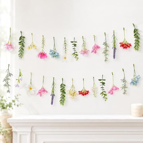 2 PCS 6.5ft Wildflower Banner Artificial Garland Hanging Floral for Garden Birthday Wedding Tea Party Bridal Shower Home Spring Supplies(Clear) - color: Clear