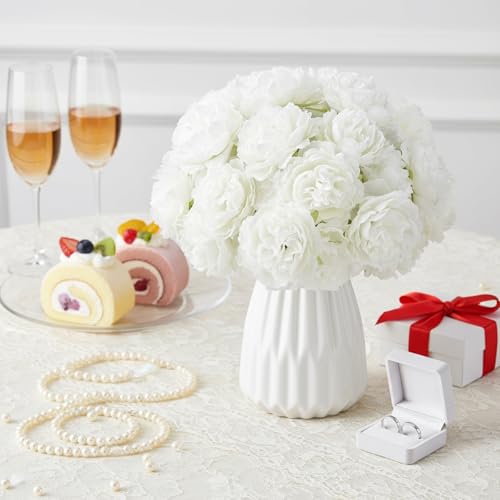 Thiccywoov 200 Pcs Flowers Long Stem Artificial Rose Bulk, 3.2 Inches Silk Rose Head Flowers Faux for Wedding Bridal Bouquet Independence Day Home Floral DIY Centerpieces Party Decoration(White) - color: White