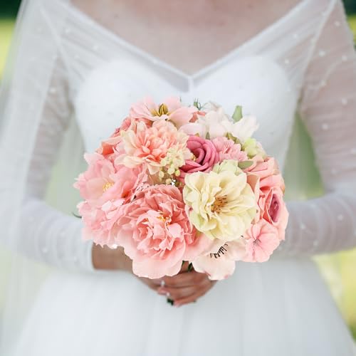 Artificial Flowers Combo Pink Roses with Stems Bouquets Box Set Bridal Wedding Shower Decorations Fake Floral for Party Table Centerpieces Home Decor - color: Romantic Pink