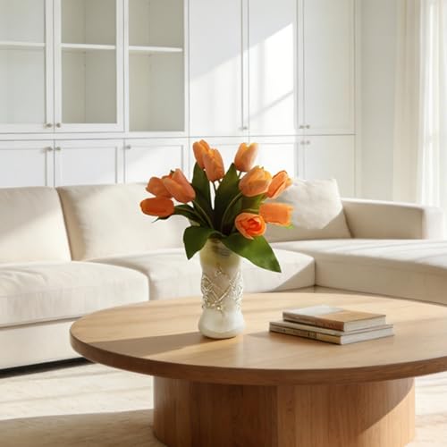 10 Stems Artificial Tulips Bouquet 14" Fake Tulips Flowers Realistic Faux Flowers for Wedding Home Party Decor Spring Decor Valentine's Day and Easter Decorations(Orange) - color: Orange