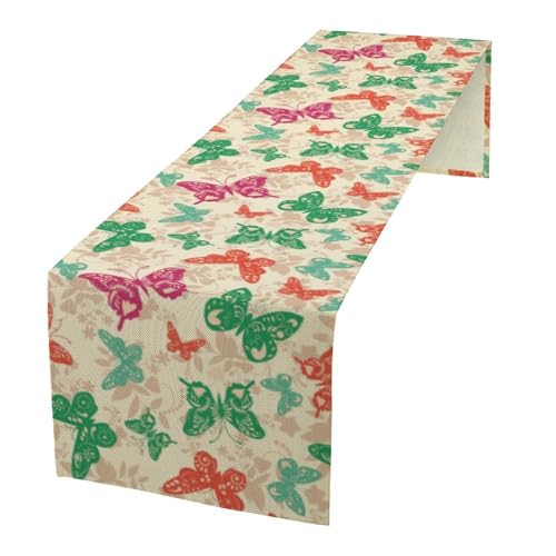 Retro Butterfly Table Runner,Boho Colorful Butterflies Country Farmhouse Decor Table Runner for Home Indoor Outdoor Kitchen Holiday Party Wedding Decor 13x36 Inch - color: Butterfly-10, size: 13x36in