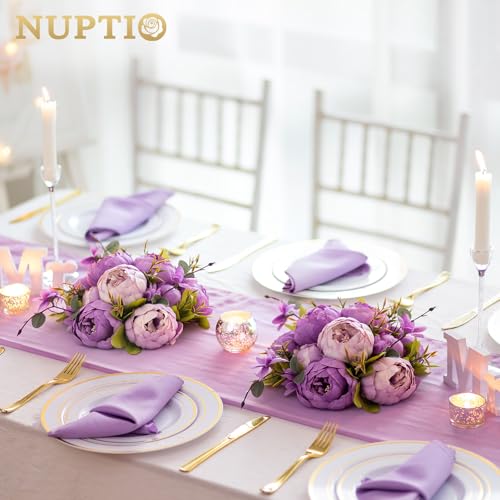 NUPTIO Peony Artificial Flowers for Centerpieces: 2 Pcs 9.4 inch Diam Purple Faux Peony Flowers Fake Flower Balls Arrangement Bouquet Wedding Centerpieces for Tables Wedding Centerpiece Decorations - color: Purple