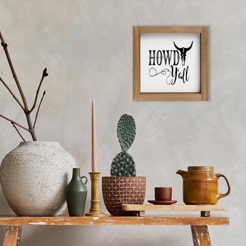 Western Bathroom Decor, Wooden Howdy Yall Sign Cowboy Wall Art, Southwestern Table Shelf Home Decoration Farmhouse Home Decoration - color: howdy yall-W