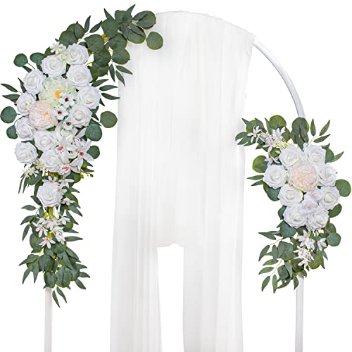 Lisuun Wedding Arch Flowers, Artificial Flowers for Decoration, Large Flower Swag for Boho Styles Wedding Ceremony Floral Decor - Pack of 2 - color: Pure White & Ivory White