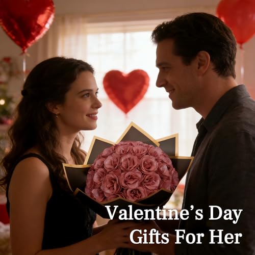 Pink Mothers Day Glitter Flower Bouquet for Mom,Fake Roses, 36 Pcs DIY Artificial Glitter Rose Bouquet, Eternal Flowers Gifts for Girlfriend, Valentines, Birthday, Anniversary, Photo Props - color: Fba-pink