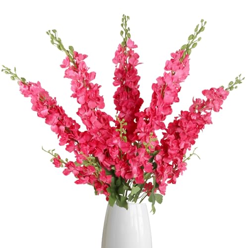 IPOPU 43.3" Delphinium Artificial Flowers 5PCS Faux Delphinium Flowers Larkspur Long Stem Artificial Flowers for Wedding Table Centerpieces Home Garden Decor(Hot Pink) - color: Rose Red