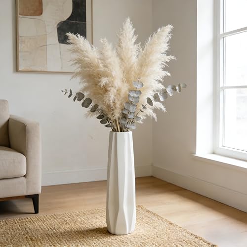 Ceramic Floor Large Vase 24 Inches Tall,White Modern Flower Tall Vases for Office, Home,Farmhouse,Living Room Décor,Simple Origami Design Fall Decorative Porcelain Flower Arrangement Vase Ideal Gift - size: 24 Inch