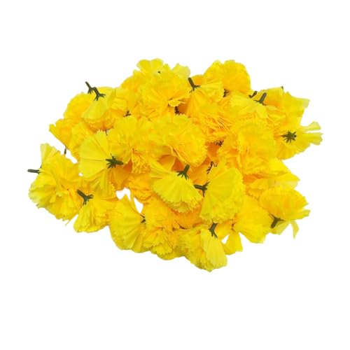 50 Artificial Silk Carnation Flower Head with Stems Set,Vase Fillers for Home Decor Bridal Wedding Party Birthday Cake Ornaments,Handmade Wrist Corsage, 3"Multiple Petals Heads & 8" Stems (Yellow) - color: Yellow