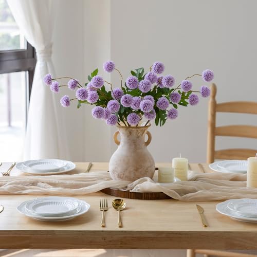 mizii 6Pcs Purple Fake Silk Pompon Mum Artificial Flowers Bulk Small Faux Chrysanthemums with Stems Realistic Floral Decorations for Wedding DIY Bouquet Centerpieces Shower Vase Home Decor (Purple) - color: Purple