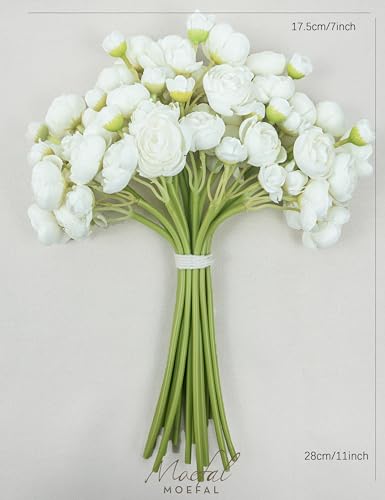 Ranunculus Artificial Flowers 18pcs, Faux Silk Mini Ranunculus Bulk Fake Wedding Filler Flowers for DIY Bouquets Centerpieces Bridal Shower Decorations Arrangements, Ivory White - color: Ivory White