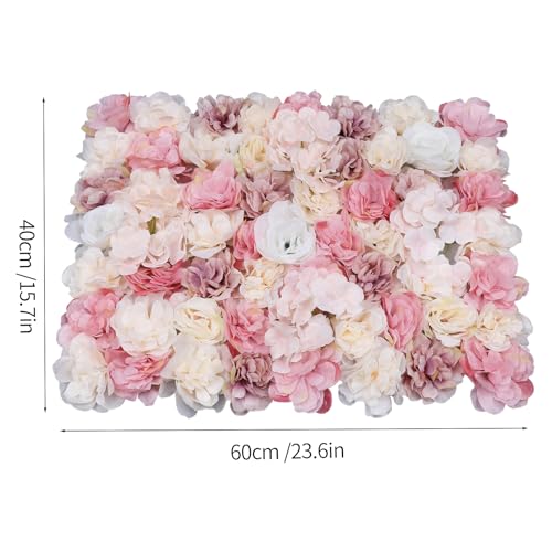 12 PCS Flower Wall Panels, 3D Rose Hydrangea Floral Wall Background Silk Flowers Panel Decoration, 23.6x15.7inch Artificial Flower Backdrop for Wedding, Party, Anniversary