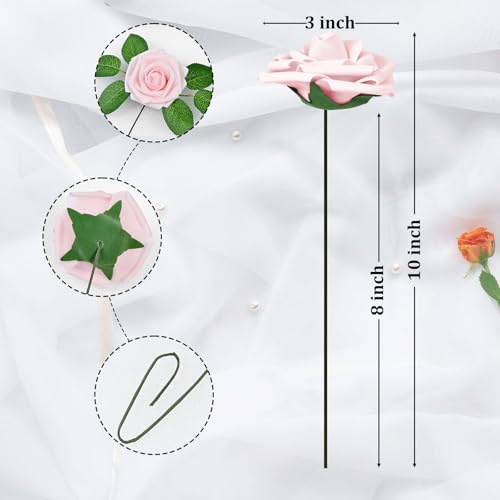 9 Pcs Artificial Flowers Fake Rose with Stems - Pink Real Touch Foam Roses for DIY Wedding Bouquet Bridal Shower Cake Toppers Centerpiece Table Valentines Day Supplies Decorations - color: Pink, size: 9Pcs