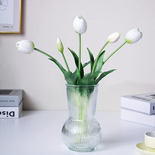 16-inch Premium Real Touch Fake Tulips, Artificial Flowers with Buds, Flexible Stem Easy to Shape, Faux Tulips (Vase not Included), 5-Pack Set of Peppermint White - color: Peppermint White
